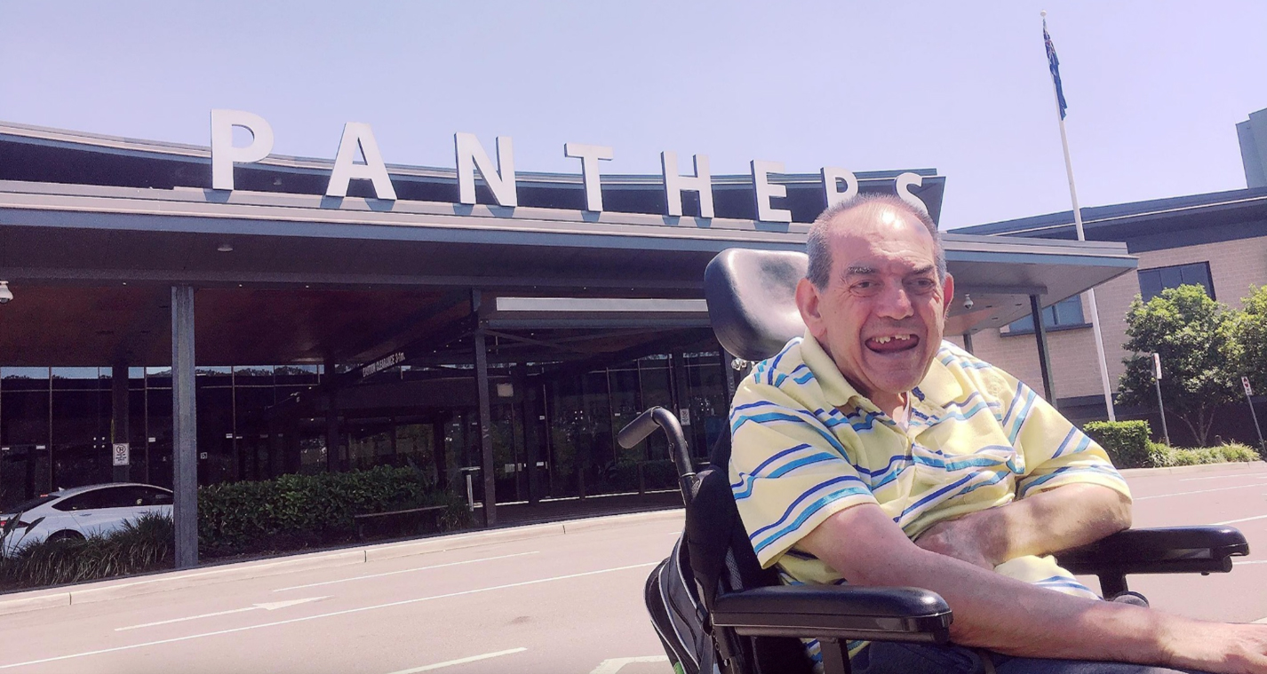 Former Breakthru client Wayne outside one of his favourite places, Panthers